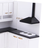 Craftuneed 1:12 Scale Miniature Dollhouse Kitchen Cabinet with Sink Stove Extractor Hood Set Doll White Kitchen Furniture