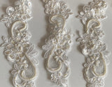 Craftuneed Bundle 4pcs ivory floral beaded lace applique sew on bridal wedding flower beads sequins lace motif patch