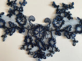 Craftuneed Bundle 4pcs navy tulle lace applique sew on embroidered floral lace motif patch