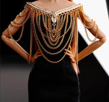 Craftuneed Luxury Handmade 1:6 miniature doll butterfly dangling earrings gold layered chain shoulder accessory doll jewellery