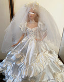 Craftuneed 1:6 miniature 90s Inspired Vintage Doll Wedding Gown Bridal Dress and Veil with ruffle details Handmade
