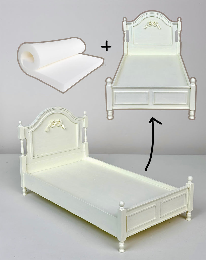 Craftuneed 1:6 scale Dollhouse French Style Princess Bed Miniature Ivory cream Wooden Bed Bedding Set For Fashion Dolls