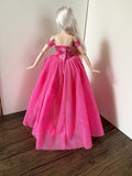 Craftuneed 1:6 miniature doll sharp pink evening ball gown mini doll lace party dress veil Handmade