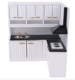 Craftuneed 1:12 Scale Miniature Dollhouse Kitchen Cabinet with Sink Stove Extractor Hood Set Doll White Kitchen Furniture