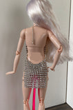 Craftuneed 1:6 miniature doll rhinestone mini dress dollhouse luxury sexy party dress Handmade