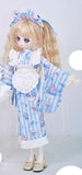 BJD Kimono Outfit with Double Skirt Hem Yukata Dress Apron & Headband For 1/6 1/4 1/3 Scale Dolls