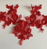 Craftuneed Bundle 5pcs Red tulle lace applique sew on embroidered floral lace motif patch
