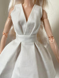 Craftuneed 1:6 miniature doll white evening dress mini dollhouse V-Neck party ball gown dress Handmade