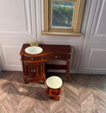 Craftuneed 1:12 Scale Doll Vanity Sink Cabinet Stool Bathtub Miniature Dollhouse Victorian Style Bathroom furniture