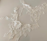 Craftuneed Bundle 2pcs ivory floral lace collar applique sew on cotton embroidered lace motif patch