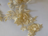 Craftuneed Bundle 4pcs Champagne Cream 3D lace applique sew on double layer embroidered floral lace motif patch