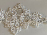 Craftuneed 3pcs ivory bridal floral sequins lace applique sew on embroidered lace motif patch