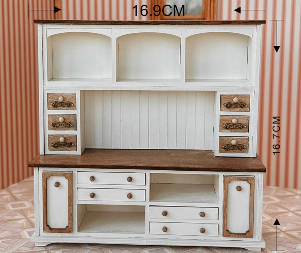 1:12 Scale Dollhouse Wooden Kitchen Furniture Miniature Dining Table, Chairs, Cabinets & Shelves Craftuneed Handmade Doll Kitchen Decor
