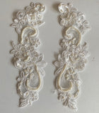 Craftuneed Bundle 4pcs ivory floral beaded lace applique sew on bridal wedding flower beads sequins lace motif patch