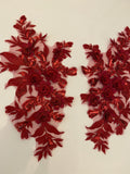 Craftuneed A Mirror Pair wine colour 3d floral lace applique sew on embroidered sequins lace motif patch