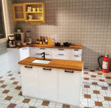 Craftuneed 1:12 Scale Miniature Dollhouse Kitchen L-Shape Cabinet Furniture with Sink Stove Corner Storage Units