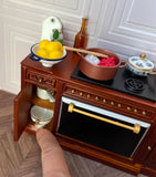 Craftuneed 1:12 Scale Miniature Dollhouse Stove oven and Range Hood Doll Brown Wood Kitchen furniture set Handmade