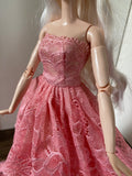 Craftuneed 1:6 miniature doll peach pink evening ball gown mini doll lace wedding dress Handmade