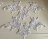 Craftuneed Bundle 4pcs White floral tulle lace applique sew on embroidered flower lace motif patch for sewing