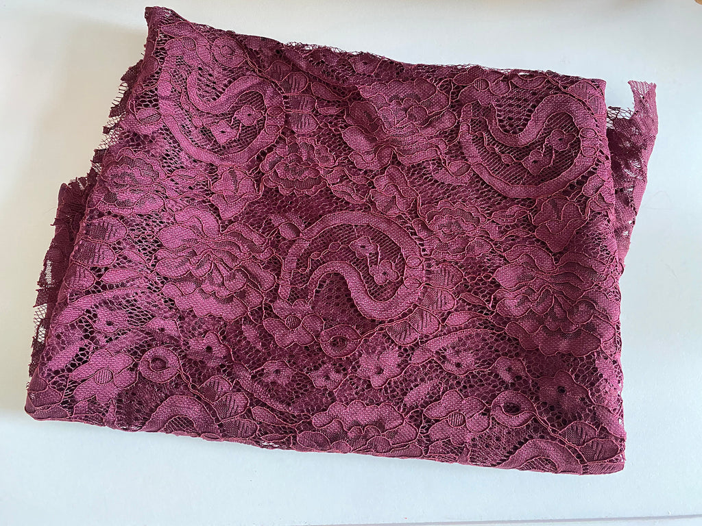 Craftuneed wine colour embroidered floral lace fabric sheet approx. 1 meter