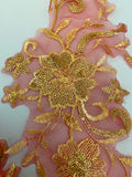 Craftuneed Bundle 15pcs gold sequins embroidered lace applique sew on red floral sequins tulle motif