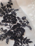 Black Beaded Floral Lace Applique Embroidery Sequins Motif Patch Luxury (4 Pairs)