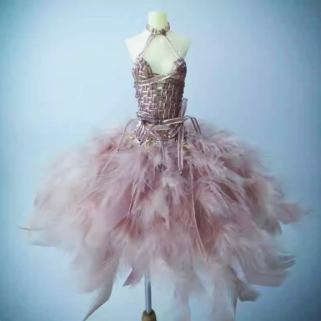 Craftuneed 1:6 Scale Luxury Feather Doll Dress Peach Pink or White Miniature Handmade ballet dress for Fashion Dolls Custom Sizes Available
