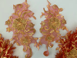 Craftuneed Bundle 15pcs gold sequins embroidered lace applique sew on red floral sequins tulle motif