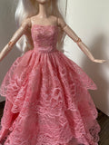Craftuneed 1:6 miniature doll peach pink evening ball gown mini doll lace wedding dress Handmade