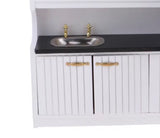 Craftuneed 1:12 Scale Miniature Dollhouse Kitchen Cabinet with Sink Stove Extractor Hood Set Doll White Kitchen Furniture