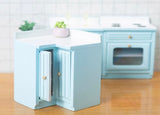 Craftuneed 1:12 Scale Dollhouse Kitchen Furniture Set Miniature Light Blue Wooden Cabinets with Sink Stove Oven Storage Units For Dolls