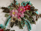 Bundle 3pcs Colourful Embroidered Floral Lace Applique Patches 3D Cotton Threads Flower Lace Motif
