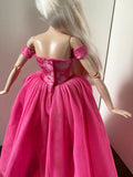 Craftuneed 1:6 miniature doll sharp pink evening ball gown mini doll lace party dress veil Handmade