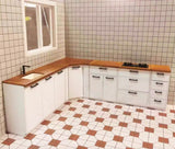 Craftuneed 1:12 Scale Miniature Dollhouse Kitchen L-Shape Cabinet Furniture with Sink Stove Corner Storage Units