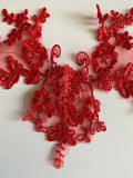 Craftuneed Bundle 5pcs Red tulle lace applique sew on embroidered floral lace motif patch