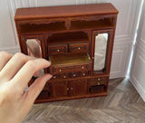 Craftuneed 1:12 Scale Miniature Dollhouse Wooden Wardrobe Cabinet with Drawers Baskets Mirror Victorian Style Doll Storage Furniture