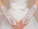 Bundle 2 Pairs Ivory Floral Lace Wedding Gloves Bridal Fingerless beaded Gloves
