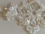 Craftuneed 3pcs ivory bridal floral sequins lace applique sew on embroidered lace motif patch