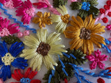 Bundle 3pcs Colourful Embroidered Floral Lace Applique Patches 3D Cotton Threads Flower Lace Motif