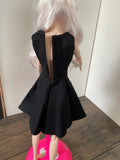Craftuneed 1:6 miniature doll black evening dress mini dollhouse V-Neck ball gown dress Handmade