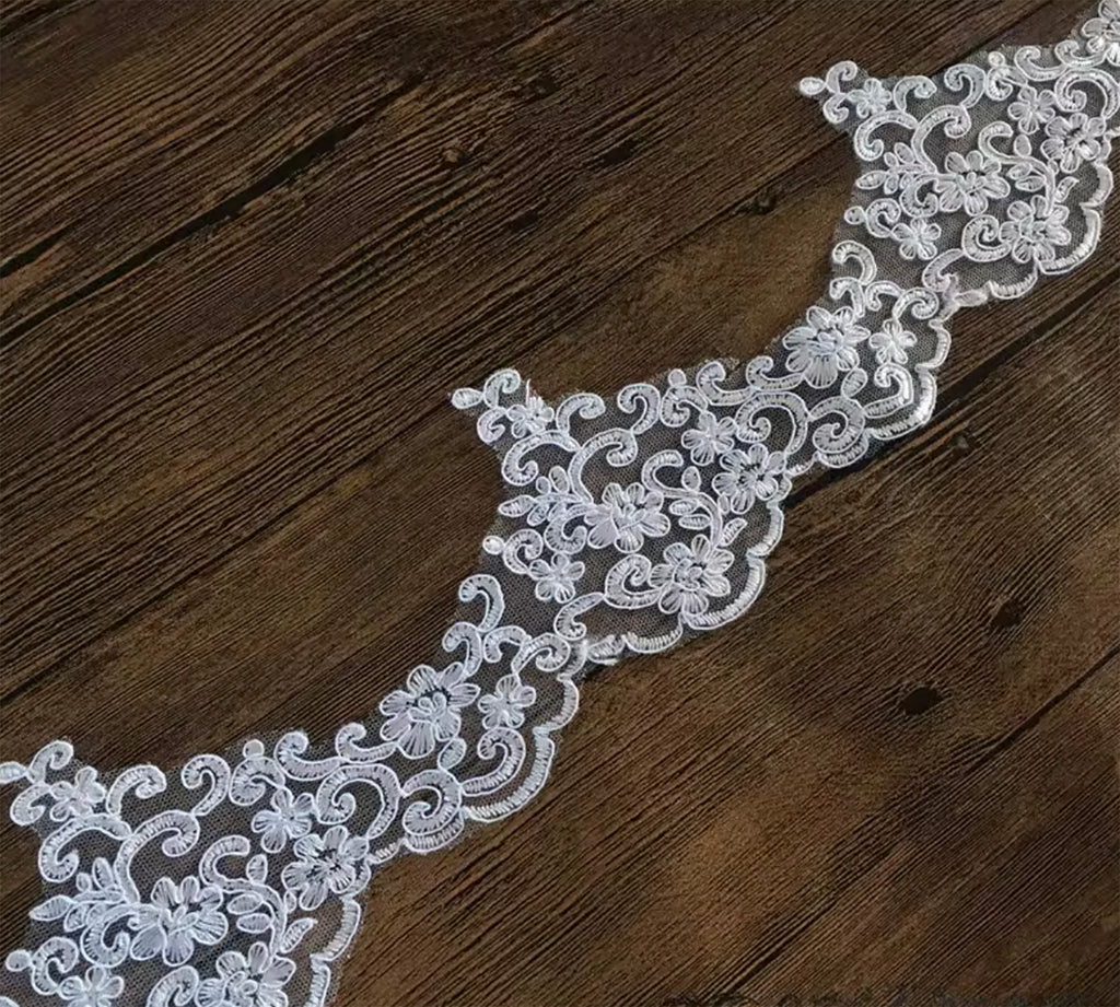 10 Yards Floral Lace Trim – White or Ivory Embroidered Tulle Lace for Bridal Sewing DIY