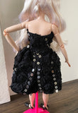 Craftuneed 1:6 miniature doll black evening dress mini dollhouse 3D floral sequins ballet dress Handmade