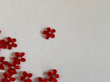 Bundle 139pcs Mini Acrylic Flower Embellishments Red 5-Petal Blossoms with Rhinestone Center for Crafts, Nail Art, DIY Projects