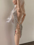 Craftuneed 1:6 miniature doll rhinestone mini dress dollhouse luxury sexy party dress Handmade