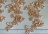 Craftuneed Bundle 3pcs skin pink 3D lace applique sew on double layer embroidered floral lace motif patch