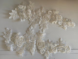Craftuneed Bundle 5pcs ivory beaded sequins lace applique sew on 3D Pearl Flower motif patch for sewing diy