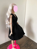 Craftuneed 1:6 miniature doll black evening dress mini dollhouse V-Neck ball gown dress Handmade