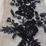 Black Beaded Floral Lace Applique Embroidery Sequins Motif Patch Luxury (4 Pairs)