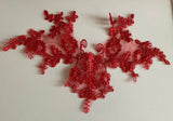 Craftuneed Bundle 5pcs Red tulle lace applique sew on embroidered floral lace motif patch