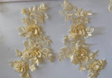 Craftuneed Bundle 4pcs Champagne Cream 3D lace applique sew on double layer embroidered floral lace motif patch